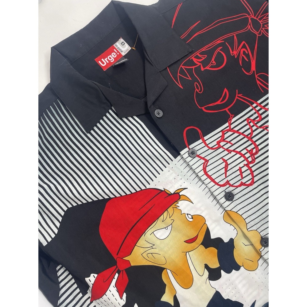 Urge! Impulse Y2K Graphic Button Up Shirt Men's Large Skater Streetwear